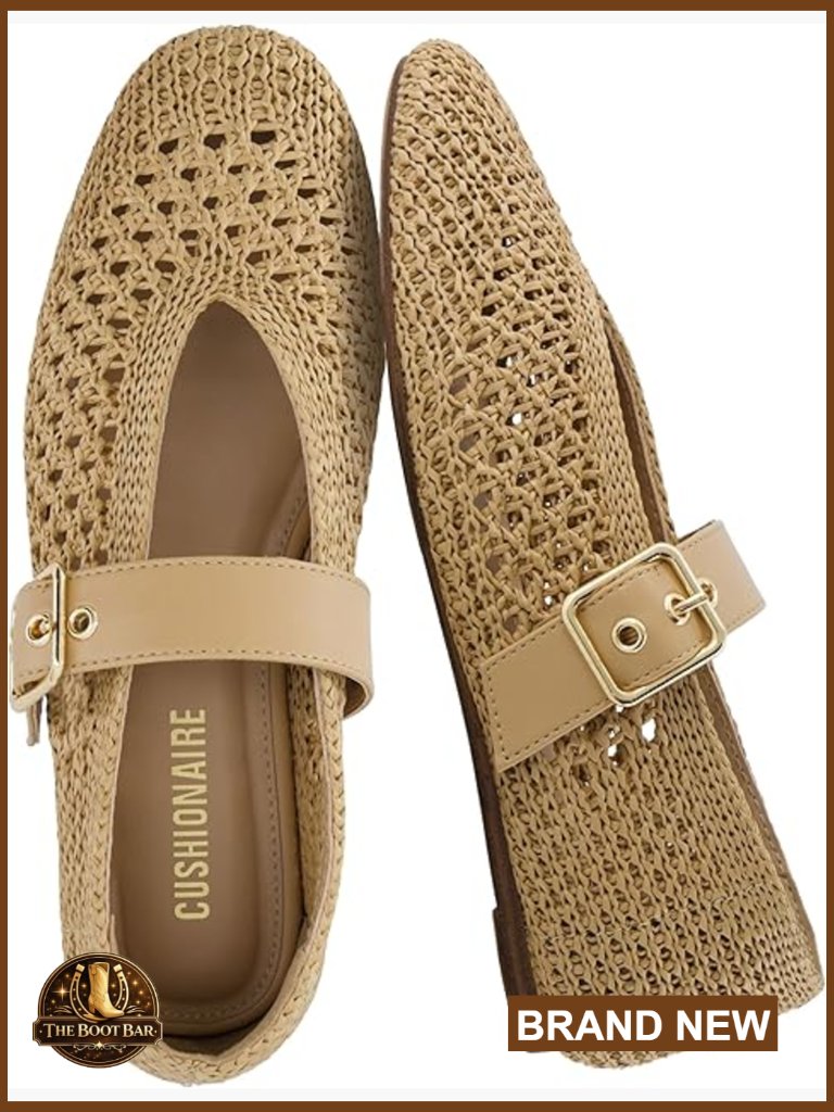 Women's Woven Mary Jane Ballet Flats With Memory Foam Adjustable Buckle Strap